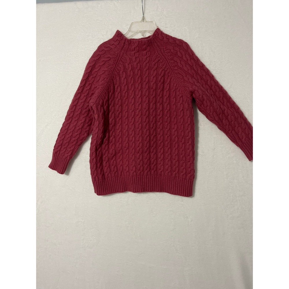 Carlisle Collection Womens Med Pink Merino Wool Chunky Cozy Cable Knit Sweater